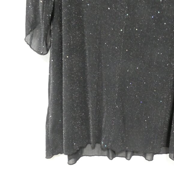 EARO | 1XL | Elegant Black Shimmer Knee Length Long Sleeve V-Neck Dress - Picture 15 of 16